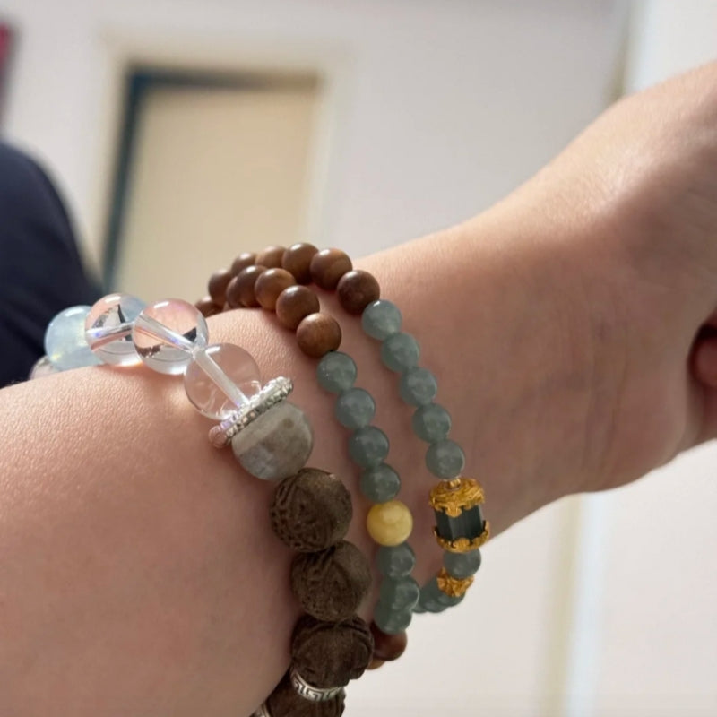 Single Loop Herbal Beads Bracelet with Xi Character